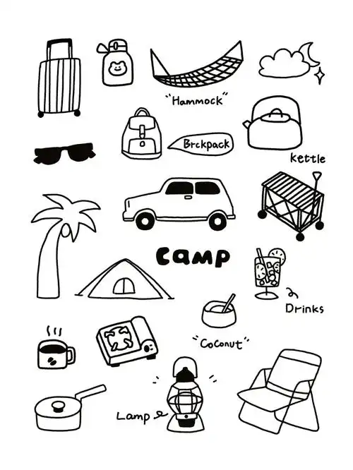 no19简笔画手帐素材露营主题72