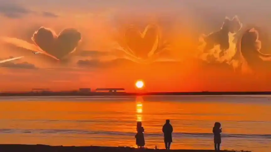 我在人间贩卖黄昏 天空云朵向你比心,陪你一起看夕阳!不要犹豫