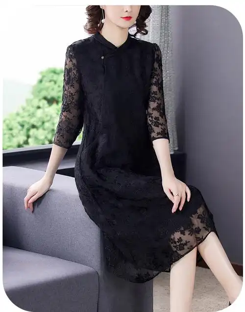 蕾丝连衣裙女2021秋季新款复古桑蚕丝春季新款刺绣裙子 - 17网