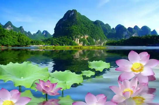 桂林山水甲天下风景画设计图__自然风光_自然景观_设计图库_昵图网