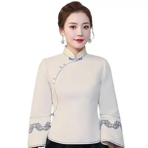 冬辞2019女士唐装毛呢绣花长袖短款外套中国风旗袍上衣xgt9471