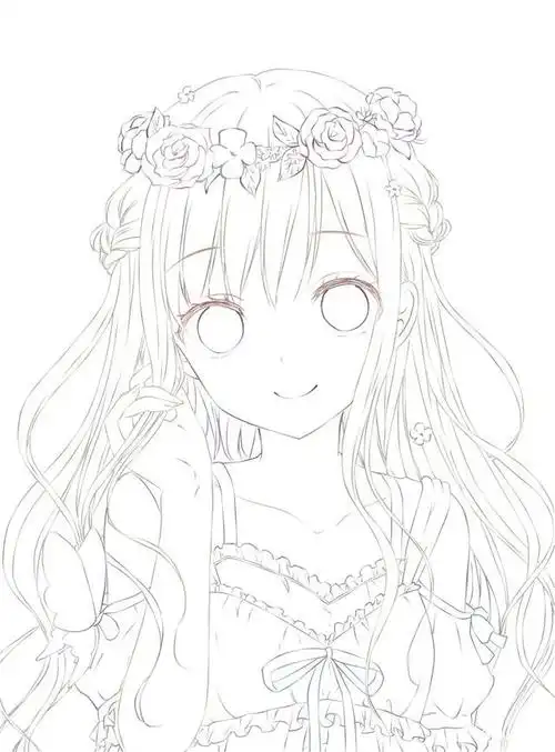 二次元动漫女生涂色线稿