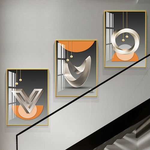 正品楼梯楼道口间装饰画现代简约客厅墙面壁画走廊过道复式三联画