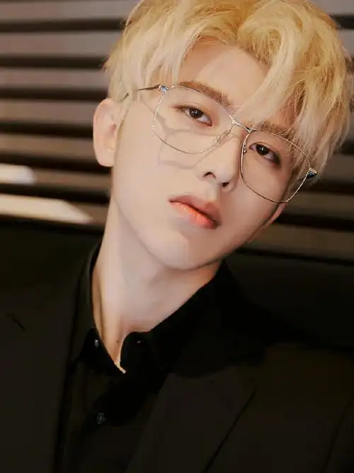 蔡徐坤金丝眼镜黑西装造型##蔡徐坤金发金丝眼镜造型