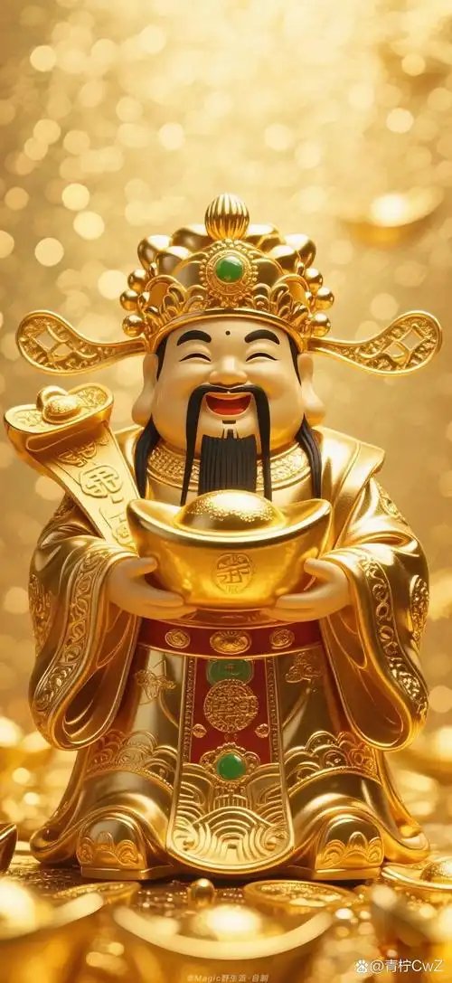 财神送福事事顺,财运亨通有钱花,如意暴富笑开花.#壁纸