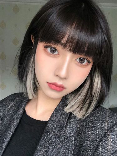 假发2021年新款时尚短发波波头女仿真发全真人发适合圆脸挂耳染发