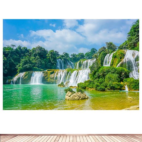 黄果树瀑布流水生财装饰画招财风水画墙贴自然风景壁画山水画自粘