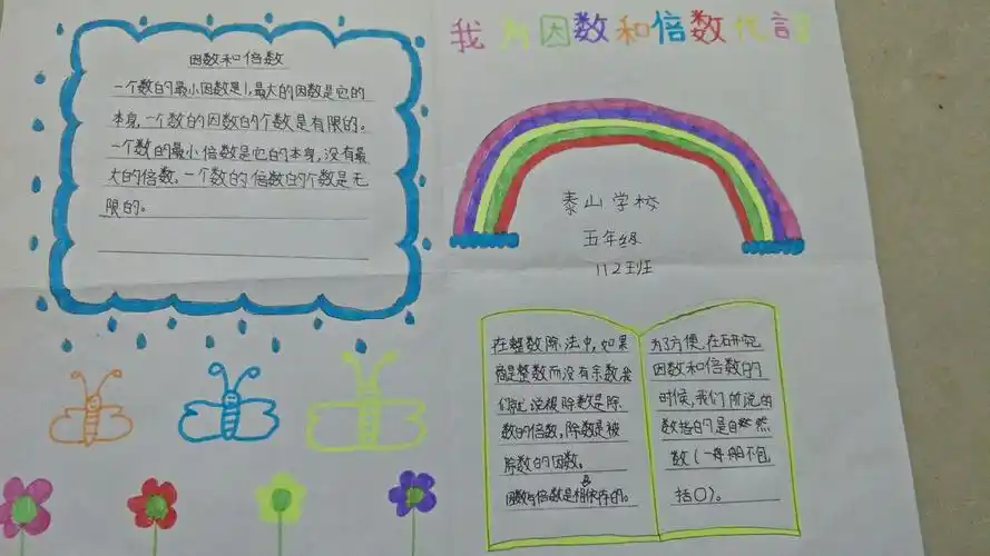 株洲市天元区泰山学校112班数学第二单元知识手抄报--我为因数和倍数