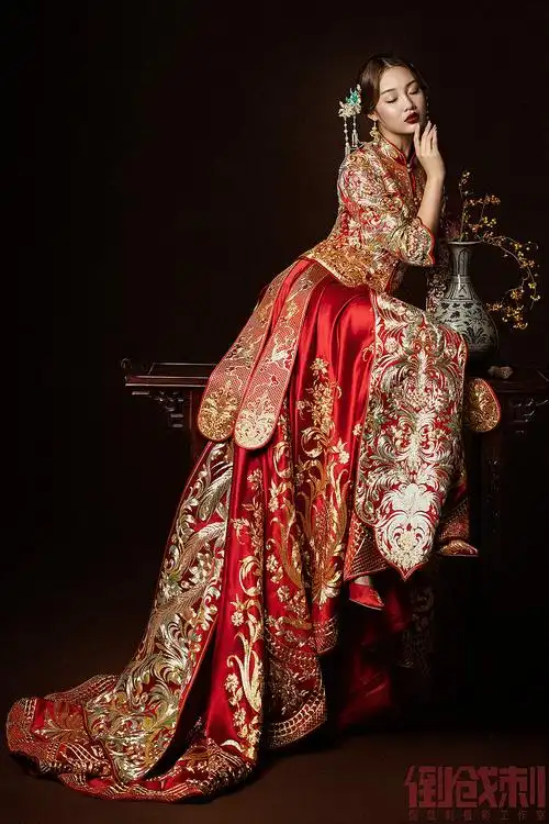 新款中式新娘礼服倒戗刺摄影
