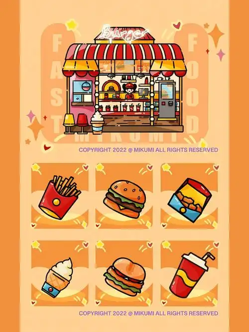 扁平风汉堡店小物09