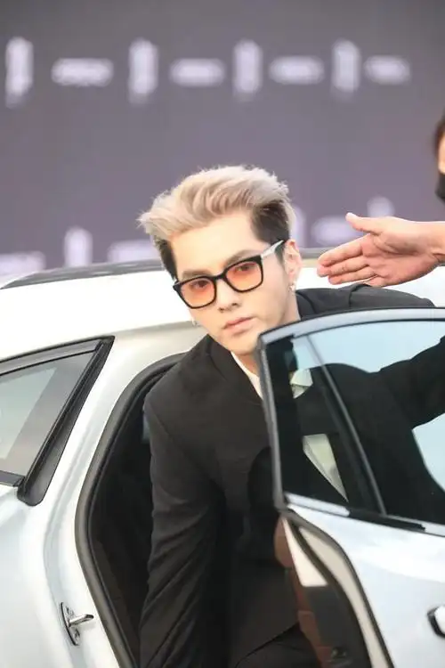 吴亦凡顶银灰发穿西装帅气亮相豪车活动