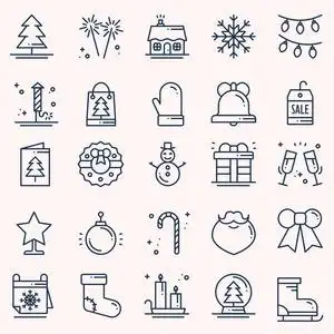 矢量简单平面线形设计.现代时尚插画.符号.圣诞套装2018照片