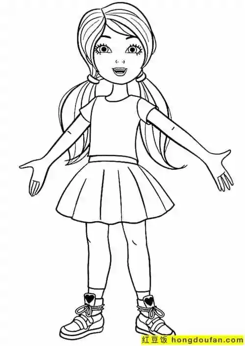 12张有趣可爱的漫画卡通女孩子涂色图片免费下载-红豆饭小学生简笔画