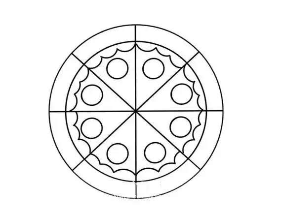 步骤五:简单上颜色,这样彩色的披萨简笔画就完成了!