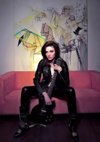 女孩,吉他,沙发,美,危险,的严重性,肖像