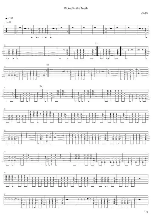 ac/dc《kicked in the teeth》吉他谱