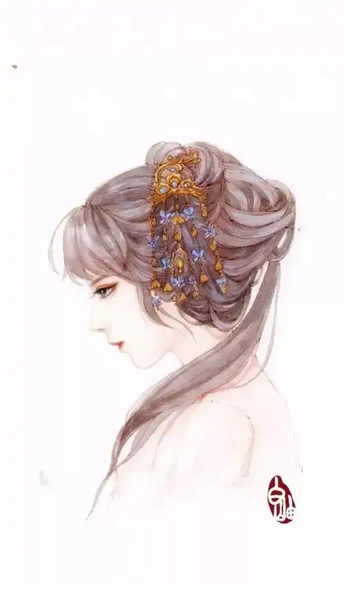 唯美古风女子侧面手绘白岫