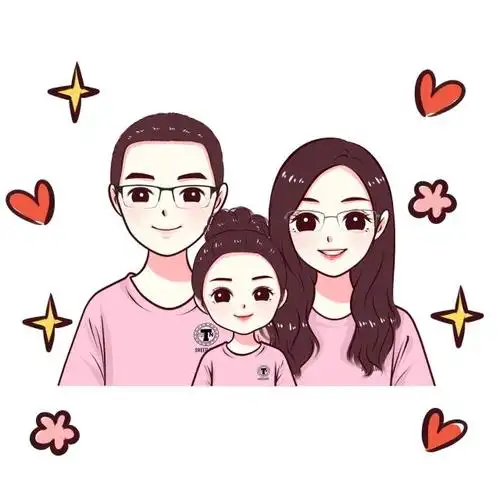 全家福微信头像,三口四口五口之家手绘头像