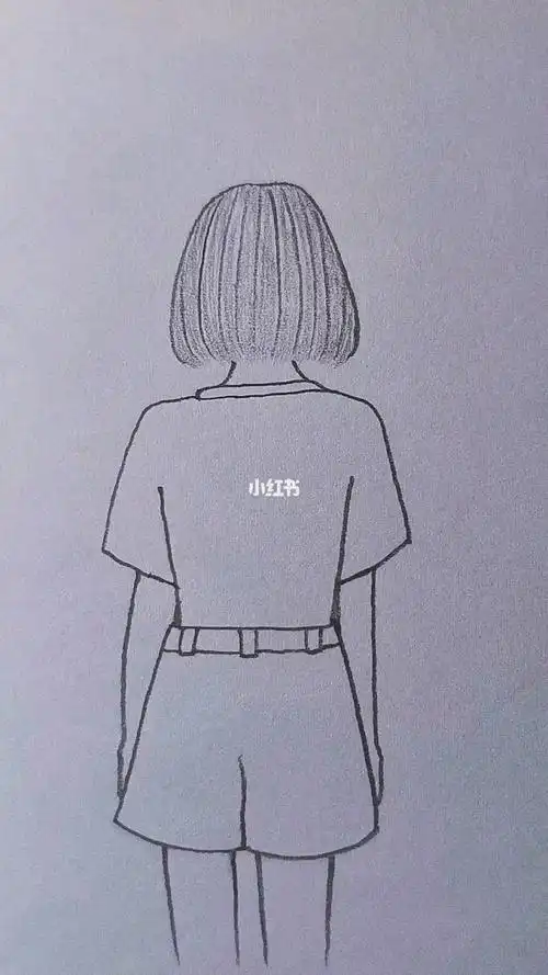 短发女生背影简笔画