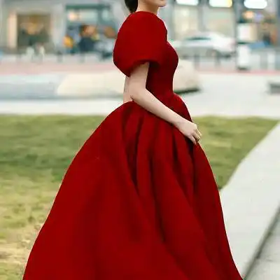 2022新款夏季法式红色婚纱敬酒新娘结婚订婚婚纱