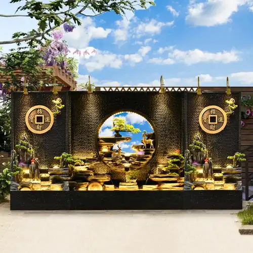大型水幕墙流水墙屏风庭院别墅景观酒店客厅玄关加湿器循环水摆件