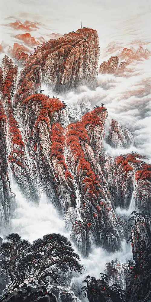 xt94673中式山水云海鸿运当头红色玄关