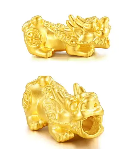 周福生黄金貔貅手链男士霸气招财聚财转运珠3d硬金六字箴言手串男士