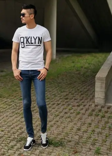 牛仔裤复古修身紧身长裤韩国男明星小脚