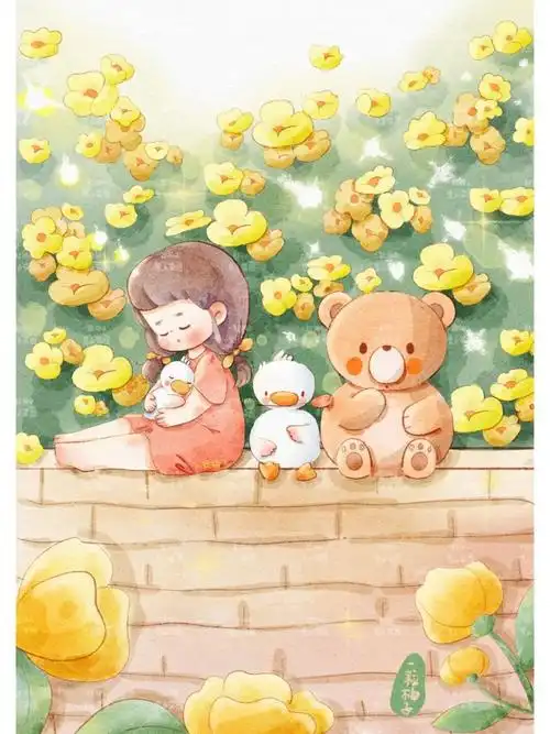 治愈系水彩插画阳光明媚蔷薇花开