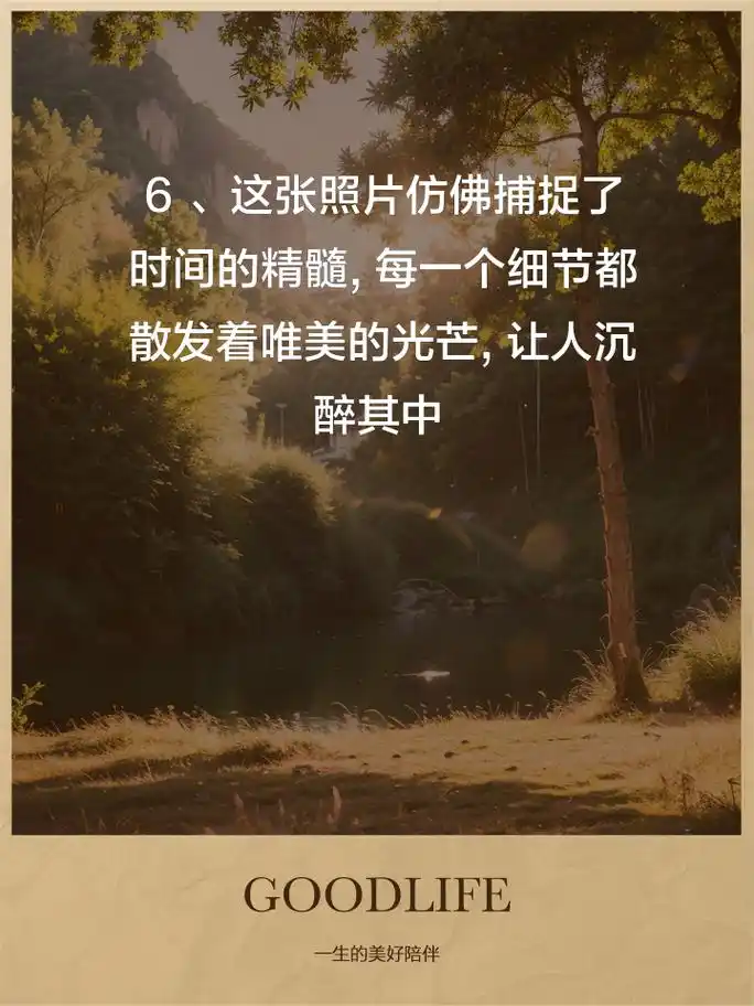 句子 1,这张照片宛如画作,充满艺术气息,令人陶醉 2,镜头下的瞬间,美