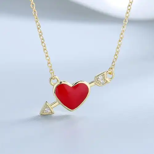 丘比特之箭爱情项链锁骨链纯银925小众设计感简约心形吊坠送女友