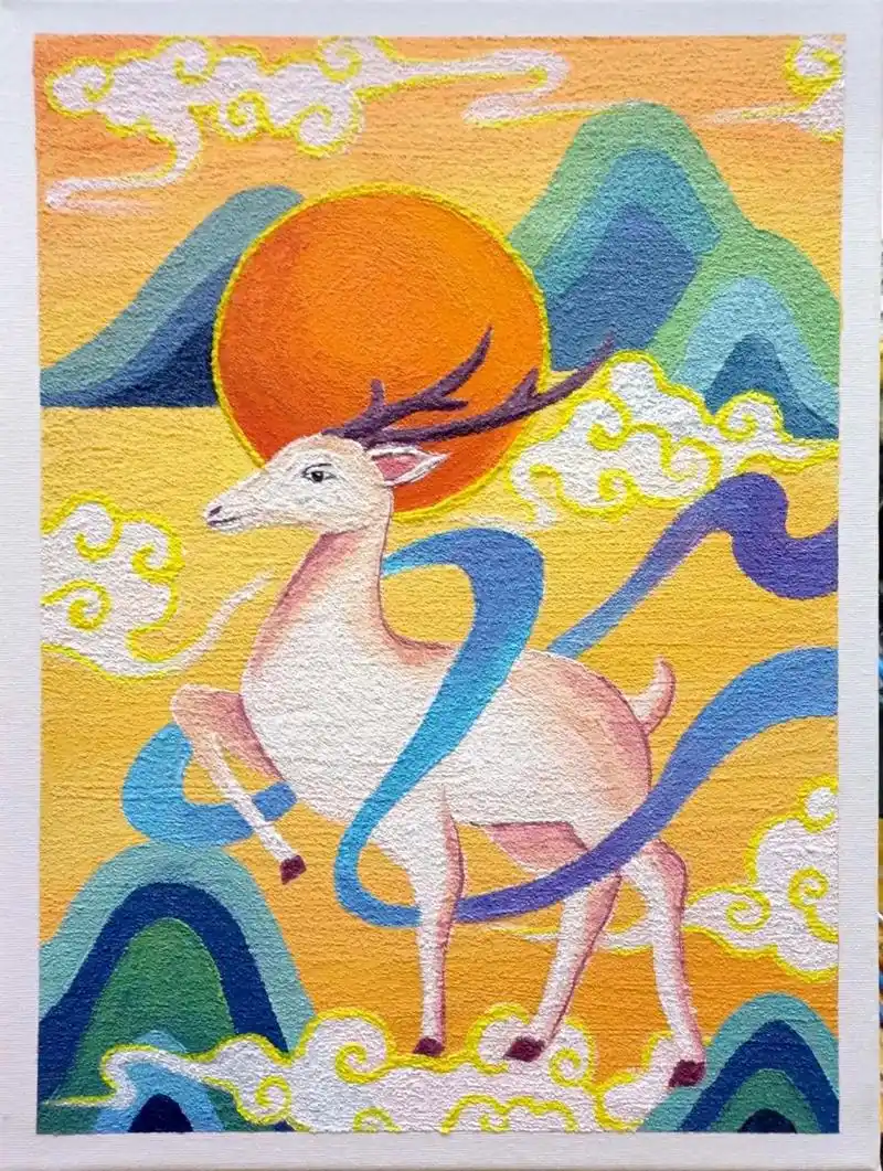 绘画主题:石英砂肌理画《九色鹿》 适合年龄:10—12岁 教学目标: 1