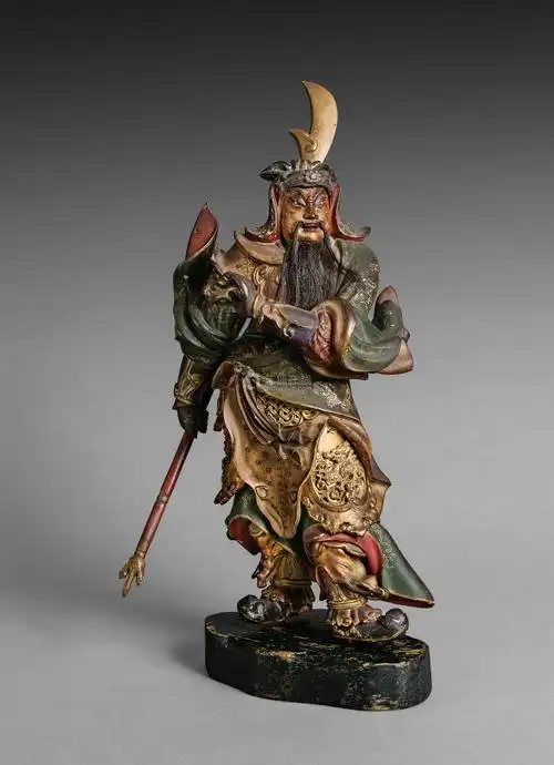 清 漆金加彩木雕关羽像