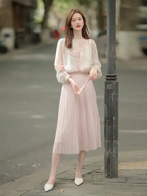 夏装搭配女装整套韩系温柔上衣两件套裙高端轻奢ol职场轻熟风套装