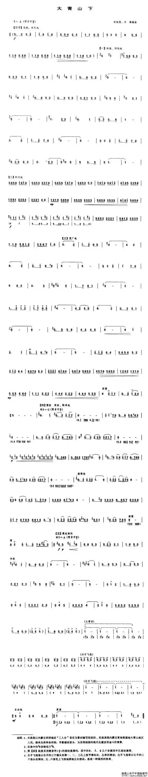 大青山下笛箫谱