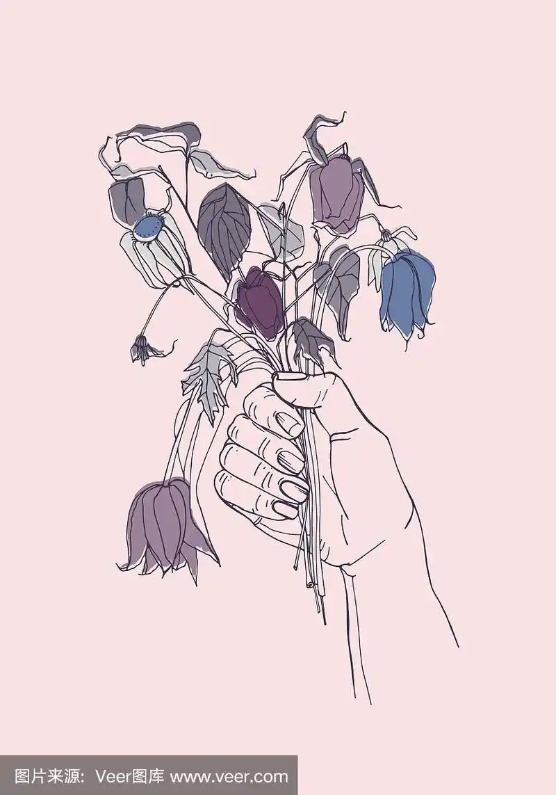 凋谢的花朵在她的手中消失了感觉概念