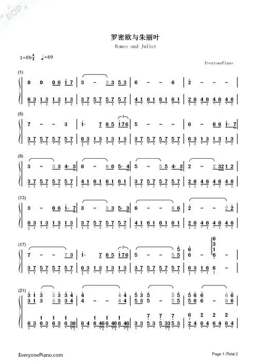 罗密欧与朱丽叶romeoandjuliet双手简谱预览1