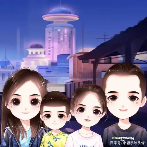 全家福手绘,一家三口,四口头像,多种风格