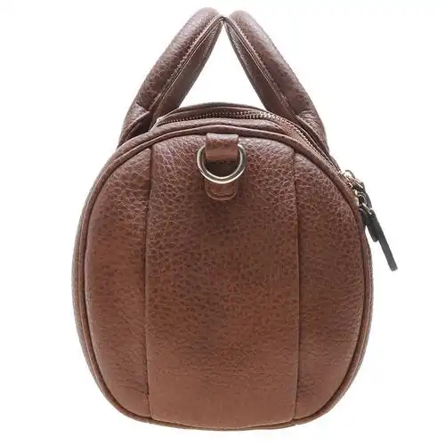 保罗威特(polo villae)手拎斜跨女包 pu棕色欧美大牌荔枝纹圆筒形手拎