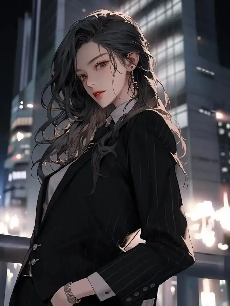 西装暴徒!女士版.穿黑西装的美女卡通插画#ai绘画 - 抖音