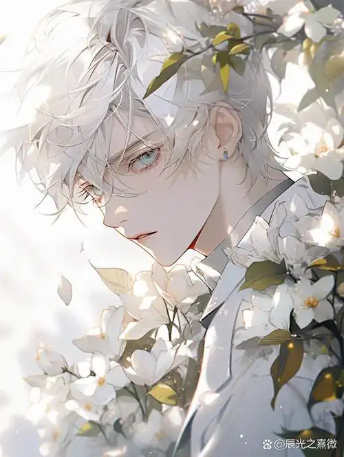 【白发男生动漫头像】花的温柔,抵御一切