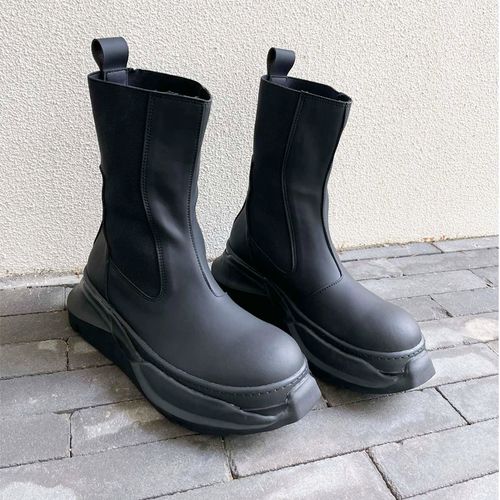 男士中筒靴子复古圆头厚底增高男靴ro鞋暗黑时尚潮男鞋韩版马丁靴