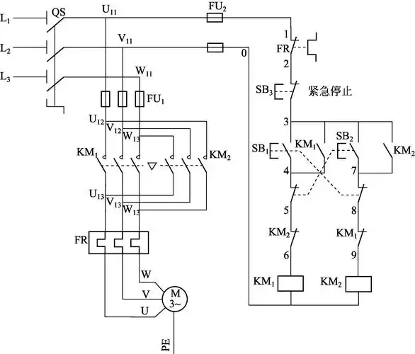 图1-23 三相异步电动机正反转控制接线图
