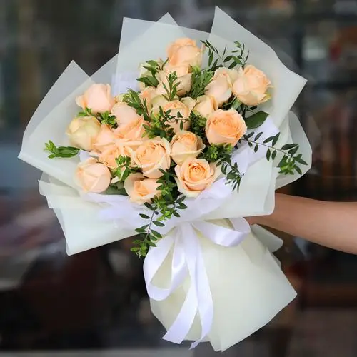 爱要大声说出口21枝香槟玫瑰韩式花束