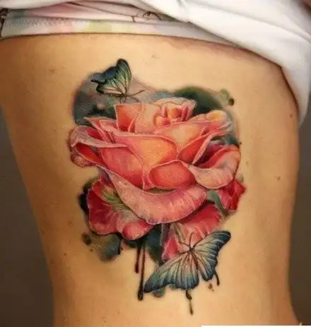 经典玫瑰腰部纹身23
