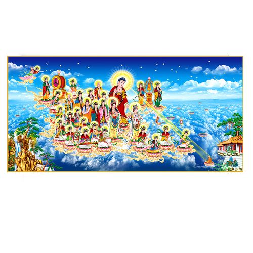 雅空接引图阿弥陀佛西方极乐世界接引西方三圣接引图高清庄严晶瓷挂画