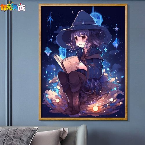 佳彩天颜 数字油画diy填色手绘动漫少女星辰之光丙烯画装饰油彩画