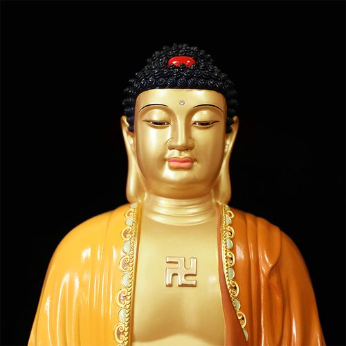 佛像送福阁彩绘释迦牟尼纯铜阿弥陀佛三宝药师佛祖摆件摆件