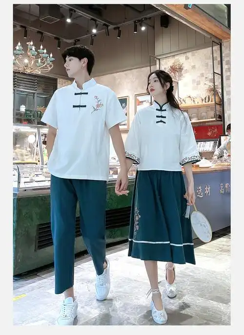 汉服毕业照情侣装夏季中国风时尚套装女短袖连衣裙初高中学生班服女