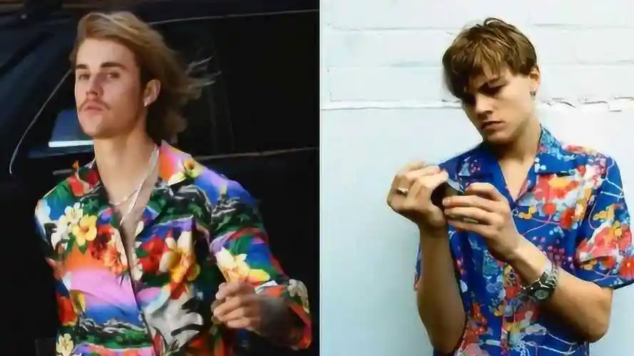 比伯穿花衬衫挽海莉出街cosplay小李子罗密欧造型